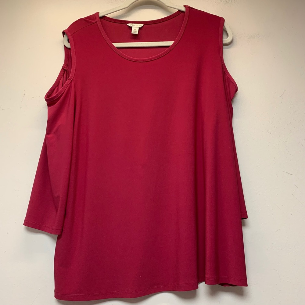 Cato Cold Shoulder Top Women XL Magenta Excellent 3/4 Sleeve Solid Relaxed Fit